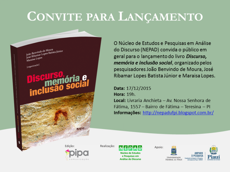NEPAD lança o livro: Discurso, memória e inclusão social - dia 17/12