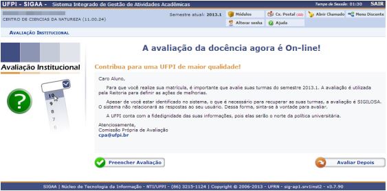 Comunicado PREG/UFPI: Disponibilidade do módulo de Avaliação Docente